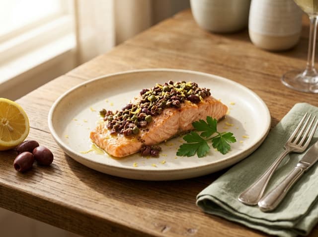 Baked Mediterranean Salmon with Olive Tapenade